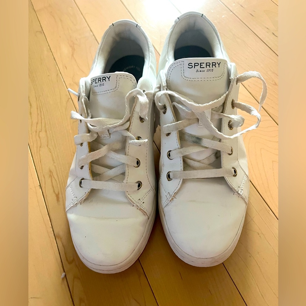 Sperry White Leather Lace-Up Sneakers